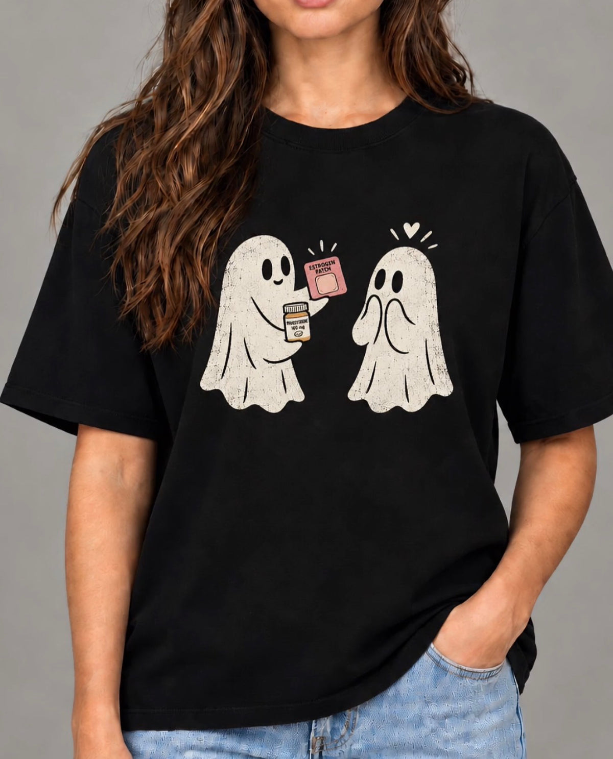 "Estrogen Patch" Ghost Friends Tee – Funny HRT Halloween Comfort Colors Shirt